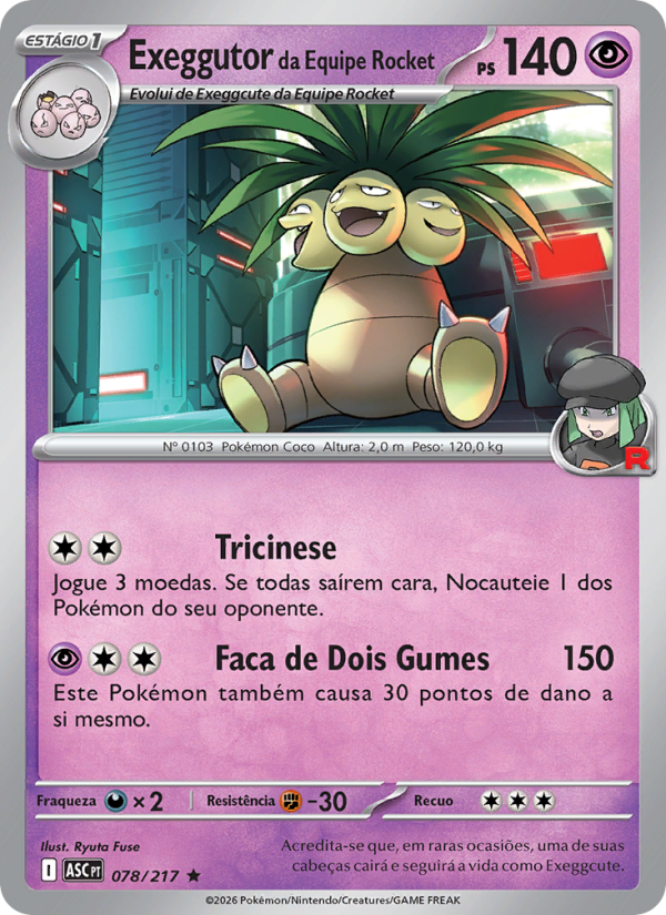 Exeggutor da Equipe Rocket 078 — Heróis Excelsos (Portuguese Pokémon TCG card)