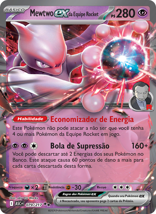 Mewtwo ex da Equipe Rocket 079 — Heróis Excelsos (Portuguese Pokémon TCG card)