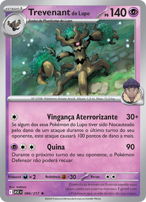 Trevenant do Lupo 096 — Heróis Excelsos (Portuguese Pokémon TCG card)