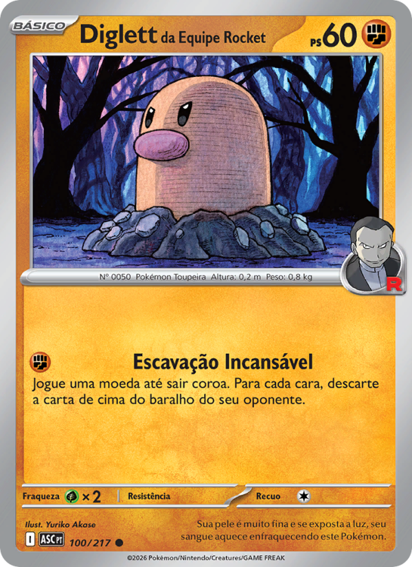Diglett da Equipe Rocket 100 — Heróis Excelsos (Portuguese Pokémon TCG card)