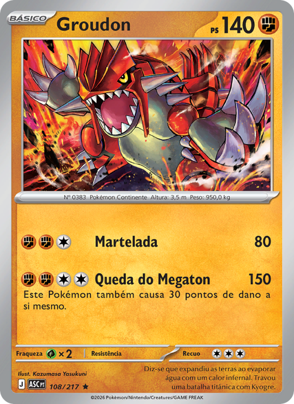 Groudon 108 — Heróis Excelsos (Portuguese Pokémon TCG card)