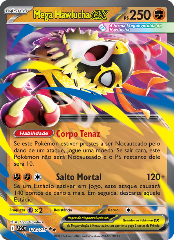 Mega Hawlucha ex 116 — Heróis Excelsos (Portuguese Pokémon TCG card)