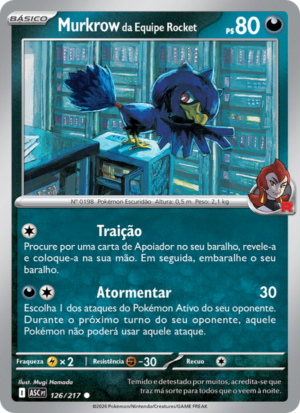 Murkrow da Equipe Rocket 126 — Heróis Excelsos (Portuguese Pokémon TCG card)