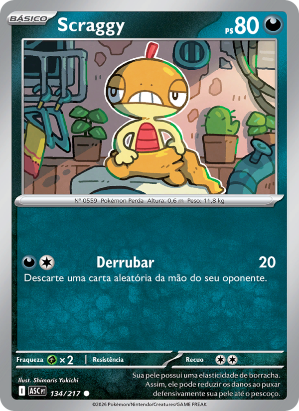 Scraggy 134 — Heróis Excelsos (Portuguese Pokémon TCG card)