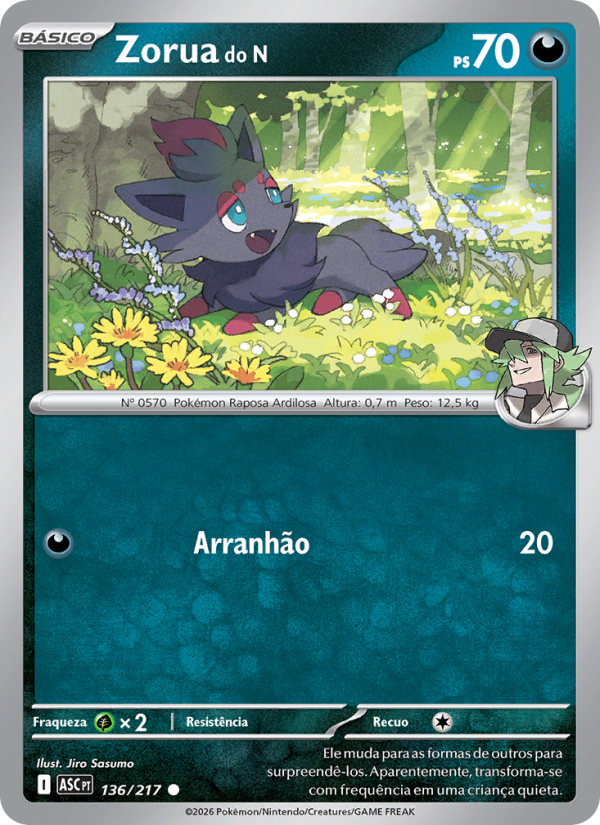 Zorua do N 136 — Heróis Excelsos (Portuguese Pokémon TCG card)