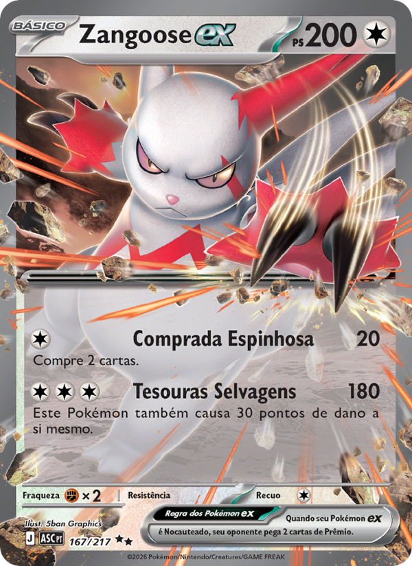 Zangoose ex 167 — Heróis Excelsos (Portuguese Pokémon TCG card)