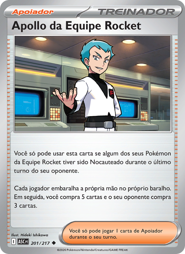 Apollo da Equipe Rocket 201 — Heróis Excelsos (Portuguese Pokémon TCG card)