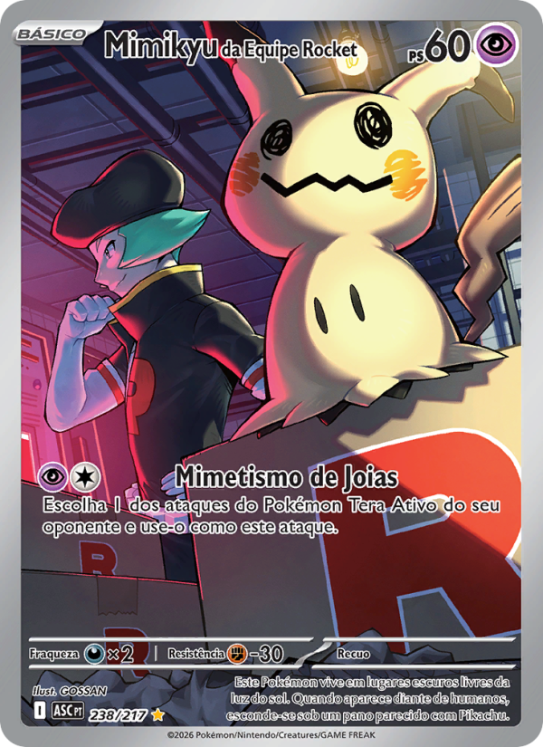 Mimikyu da Equipe Rocket 238 — Heróis Excelsos (Portuguese Pokémon TCG card)