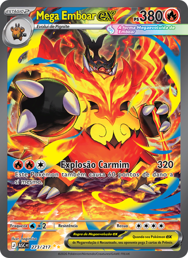 Mega Emboar ex 273 — Heróis Excelsos (Portuguese Pokémon TCG card)