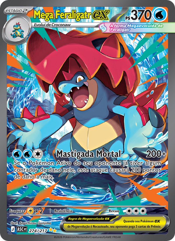 Mega Feraligatr ex 274 — Heróis Excelsos (Portuguese Pokémon TCG card)