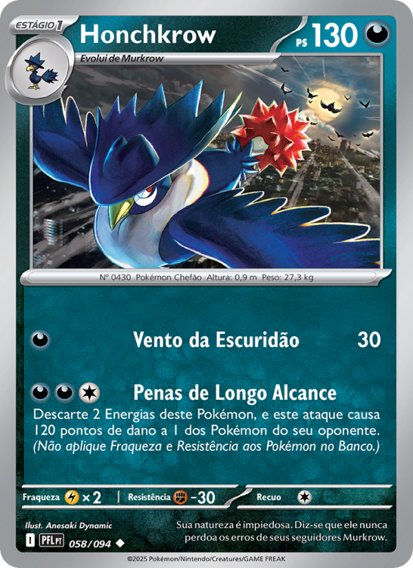 Honchkrow 058 — Fogo Fantasmagórico (Portuguese Pokémon TCG card)