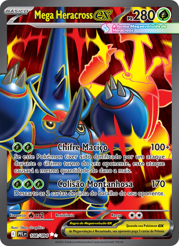 Mega Heracross ex 108 — Fogo Fantasmagórico (Portuguese Pokémon TCG card)