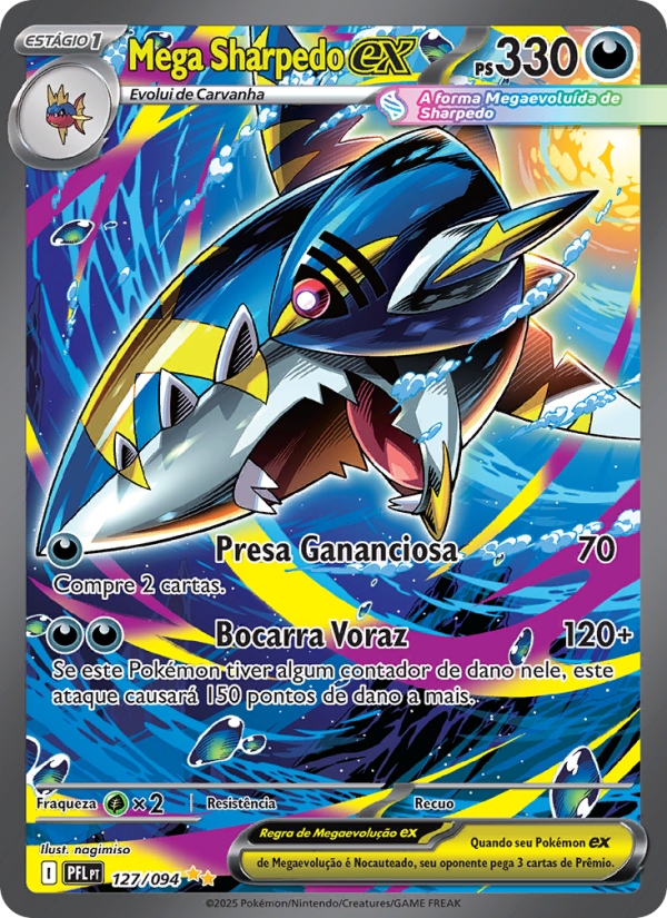 Mega Sharpedo ex 127 — Fogo Fantasmagórico (Portuguese Pokémon TCG card)