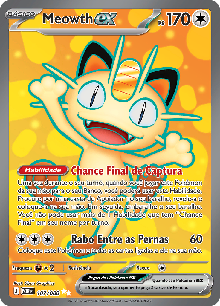 Meowth ex 107 — Equilíbrio Perfeito (Portuguese Pokémon TCG card)