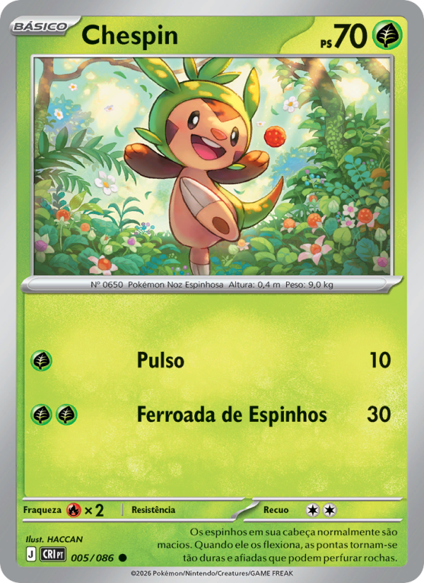 Chespin 005 — Caos Ascendente (Portuguese Pokémon TCG card)