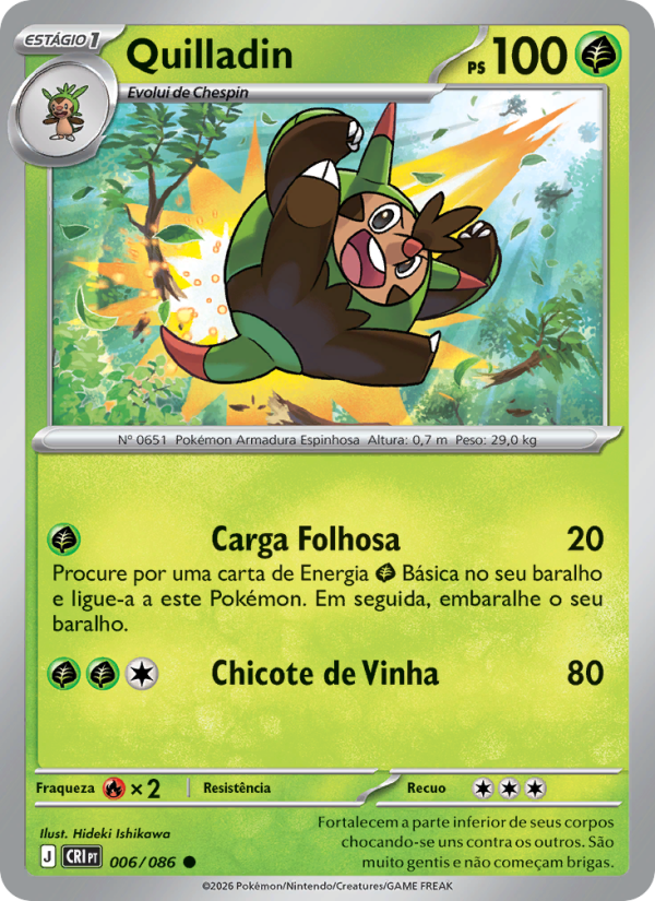 Quilladin 006 — Caos Ascendente (Portuguese Pokémon TCG card)