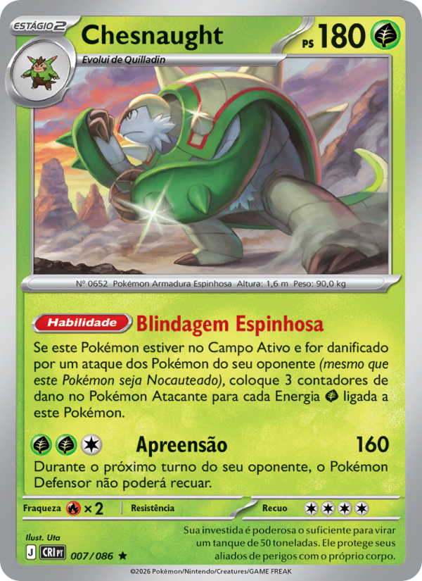 Chesnaught 007 — Caos Ascendente (Portuguese Pokémon TCG card)