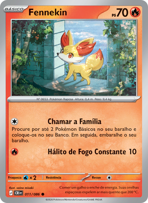Fennekin 011 — Caos Ascendente (Portuguese Pokémon TCG card)