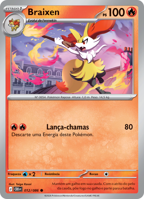 Braixen 012 — Caos Ascendente (Portuguese Pokémon TCG card)