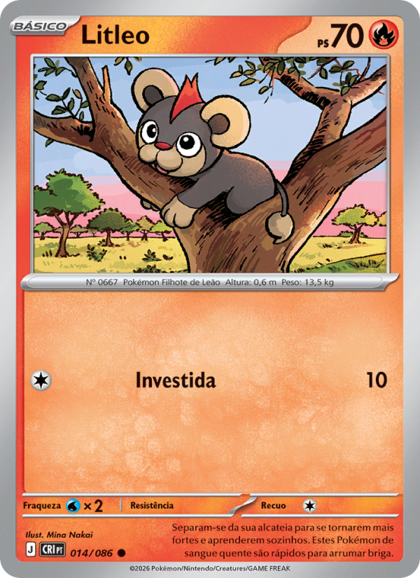 Litleo 014 — Caos Ascendente (Portuguese Pokémon TCG card)