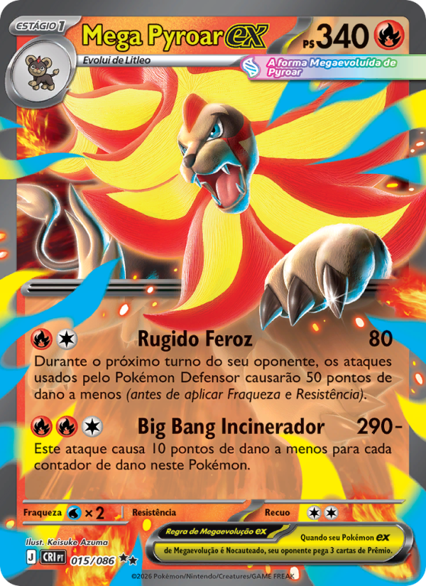 Mega Pyroar ex 015 — Caos Ascendente (Portuguese Pokémon TCG card)