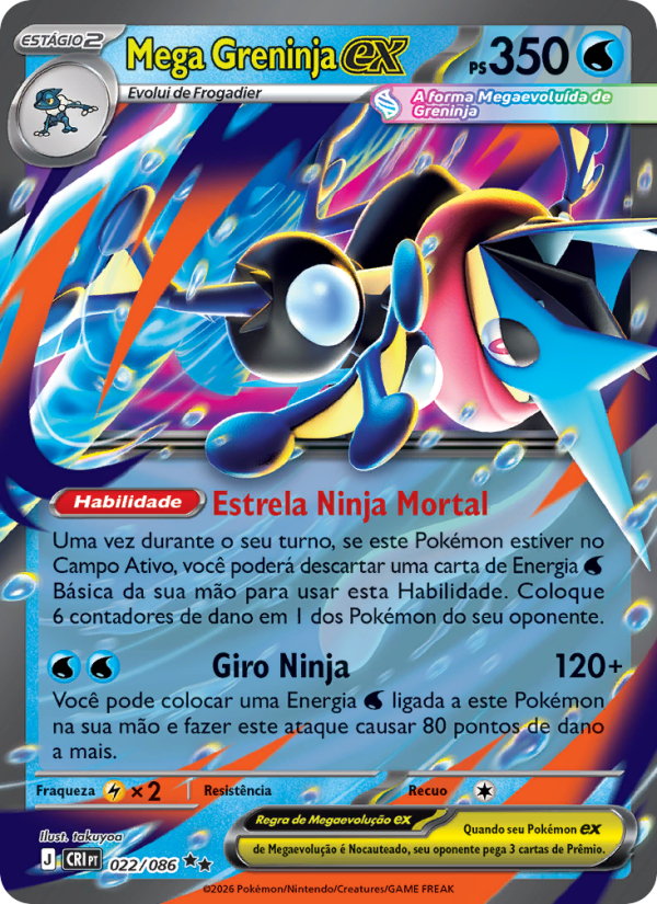 Mega Greninja ex 022 — Caos Ascendente (Portuguese Pokémon TCG card)