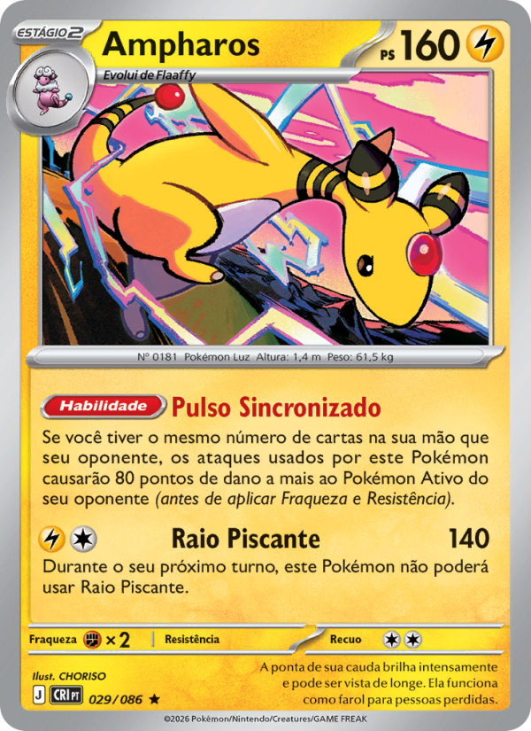 Ampharos 029 — Caos Ascendente (Portuguese Pokémon TCG card)