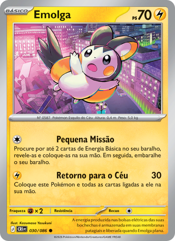 Emolga 030 — Caos Ascendente (Portuguese Pokémon TCG card)