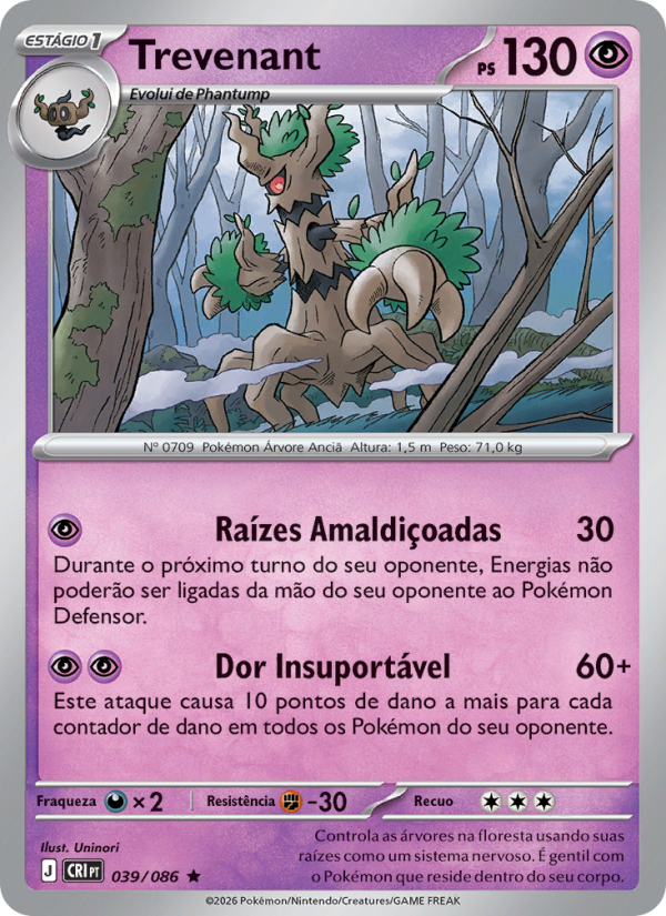 Trevenant 039 — Caos Ascendente (Portuguese Pokémon TCG card)