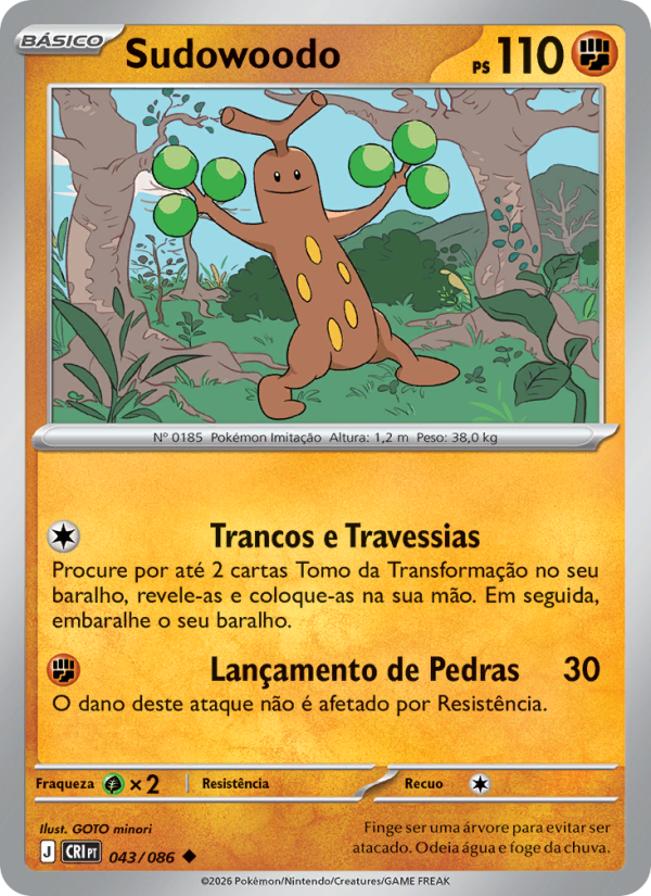 Sudowoodo 043 — Caos Ascendente (Portuguese Pokémon TCG card)