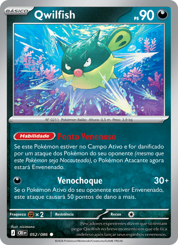 Qwilfish 052 — Caos Ascendente (Portuguese Pokémon TCG card)