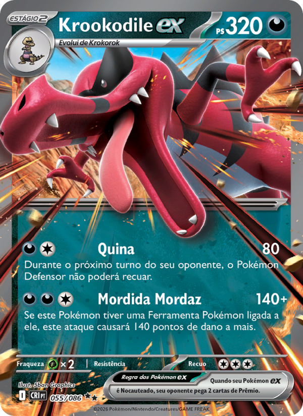 Krookodile ex 055 — Caos Ascendente (Portuguese Pokémon TCG card)