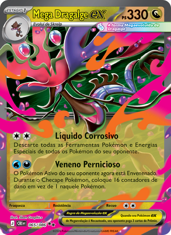 Mega Dragalge ex 065 — Caos Ascendente (Portuguese Pokémon TCG card)