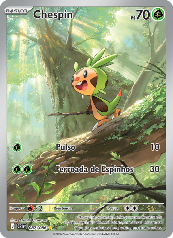 Chespin 087 — Caos Ascendente (Portuguese Pokémon TCG card)