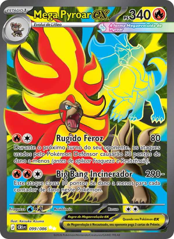 Mega Pyroar ex 099 — Caos Ascendente (Portuguese Pokémon TCG card)