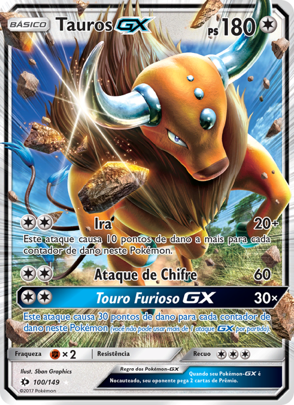 Tauros GX 100 — Sol e Lua (Portuguese Pokémon TCG card)