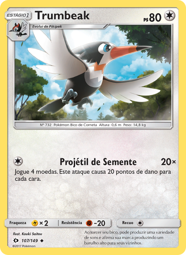 Trumbeak 107 — Sol e Lua (Portuguese Pokémon TCG card)