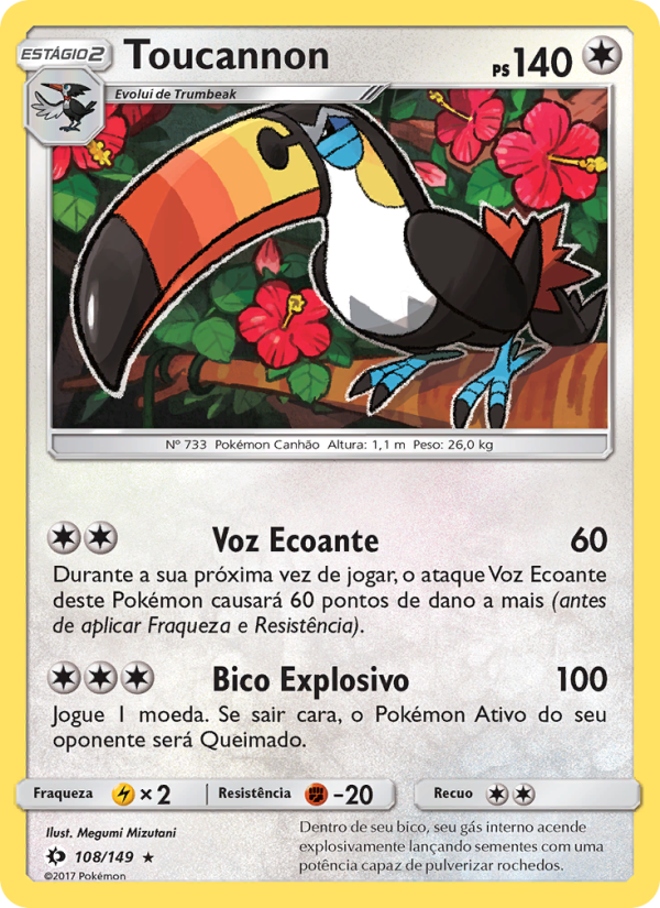 Toucannon 108 — Sol e Lua (Portuguese Pokémon TCG card)