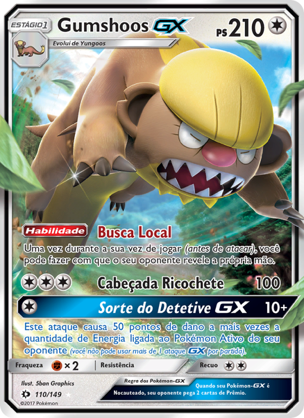 Gumshoos GX 110 — Sol e Lua (Portuguese Pokémon TCG card)