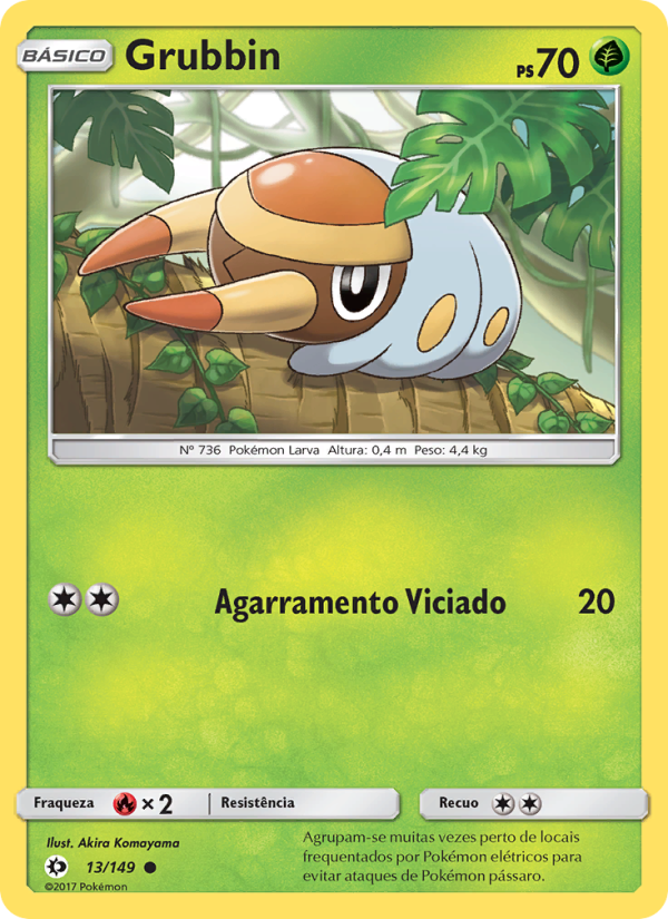 Grubbin 13 — Sol e Lua (Portuguese Pokémon TCG card)