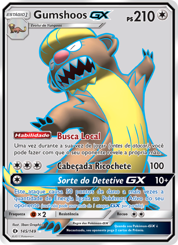Gumshoos GX 145 — Sol e Lua (Portuguese Pokémon TCG card)