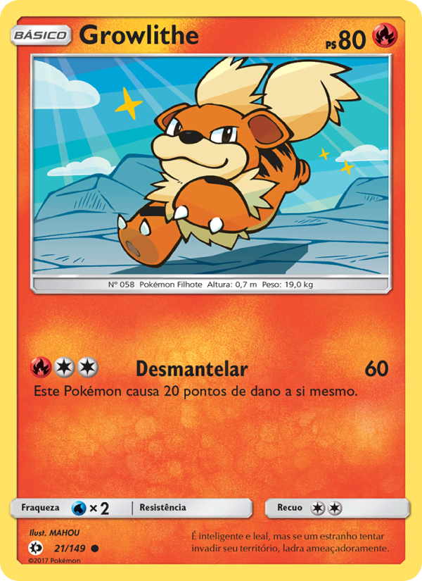 Growlithe 21 — Sol e Lua (Portuguese Pokémon TCG card)