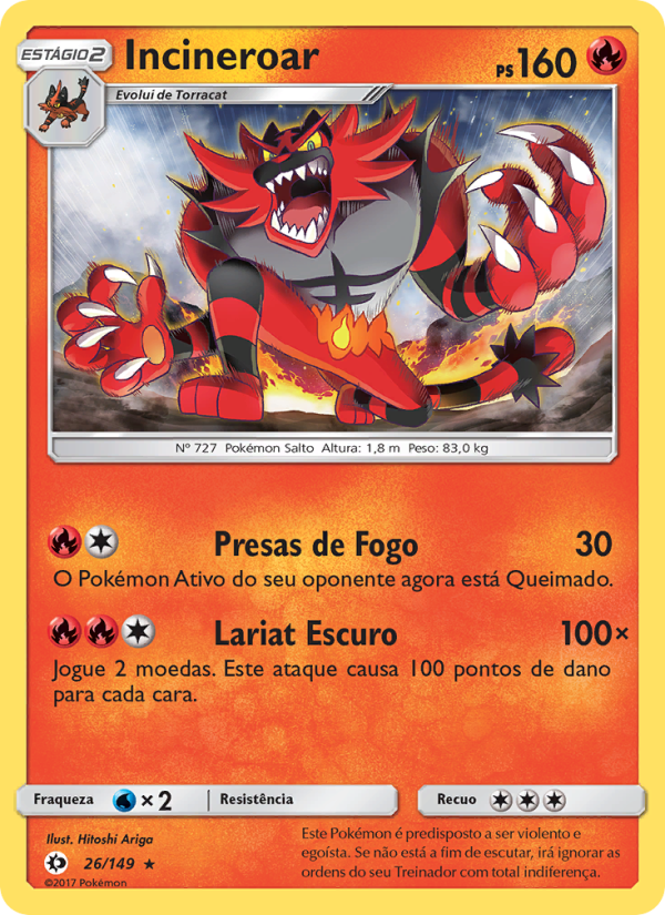 Incineroar 26 — Sol e Lua (Portuguese Pokémon TCG card)