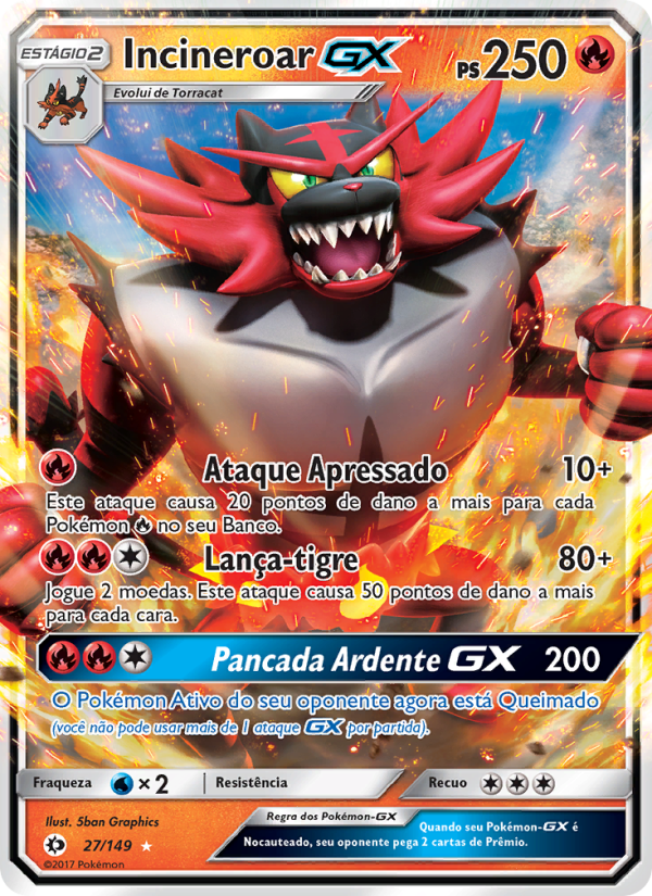 Incineroar GX 27 — Sol e Lua (Portuguese Pokémon TCG card)