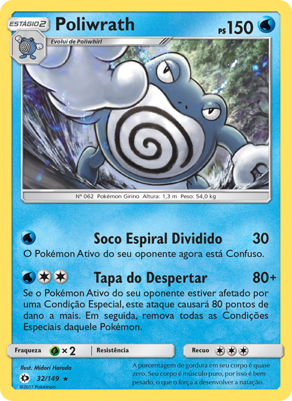 Poliwrath 32 — Sol e Lua (Portuguese Pokémon TCG card)