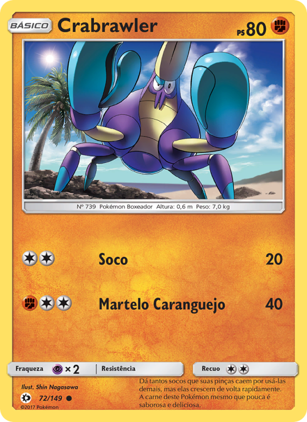 Crabrawler 72 — Sol e Lua (Portuguese Pokémon TCG card)