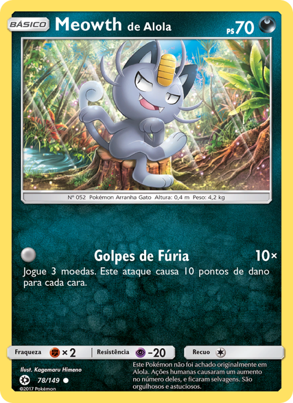 Meowth de Alola 78 — Sol e Lua (Portuguese Pokémon TCG card)