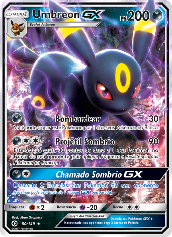 Umbreon GX 80 — Sol e Lua (Portuguese Pokémon TCG card)