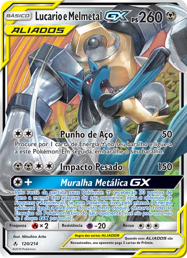 Lucario e Melmetal GX 120 — Elos Inquebráveis (Portuguese Pokémon TCG card)