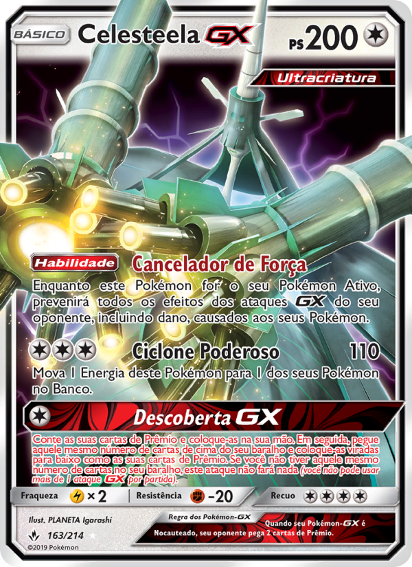 Celesteela GX 163 — Elos Inquebráveis (Portuguese Pokémon TCG card)